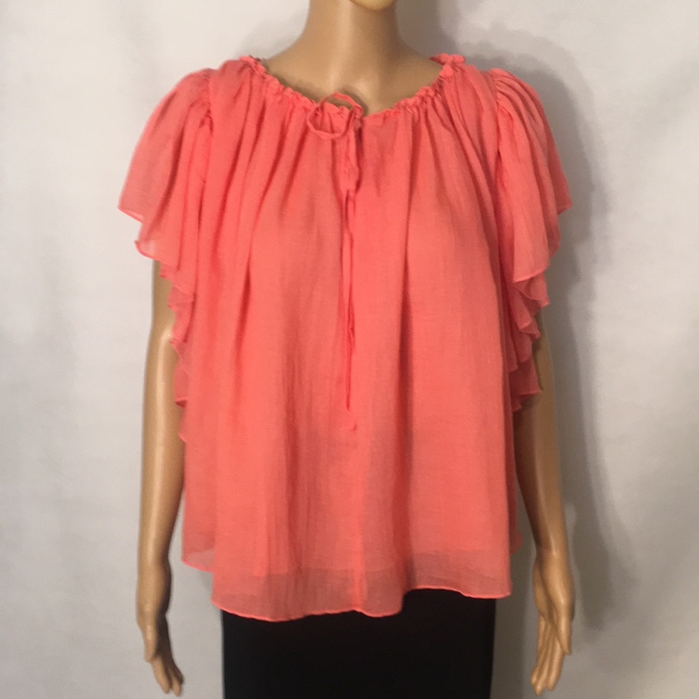 NWT loveriche Coral Flutter Sleeve Top Tie Front - Picture 2 of 16
